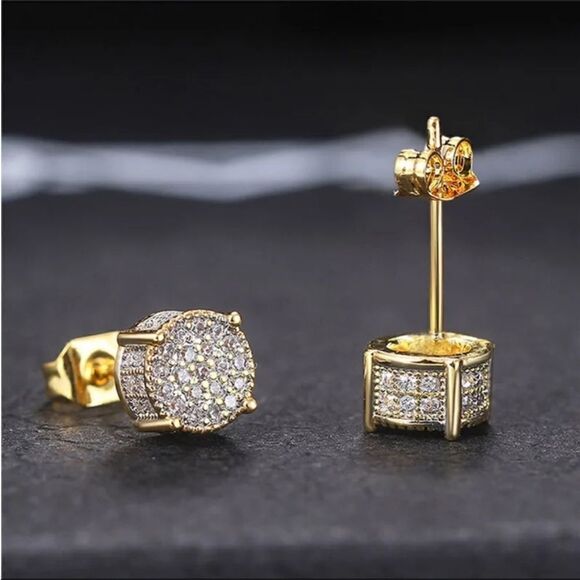 #32 Gold Micro Pave Stud Earrings - Picture 2 of 9